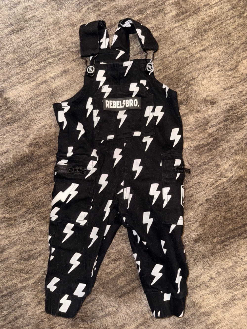 rebels Black & White Lightning Print Kids Overalls